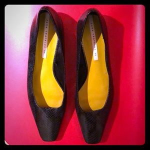 ZARA TRAFALUC faux snakeskin, square toe flats.